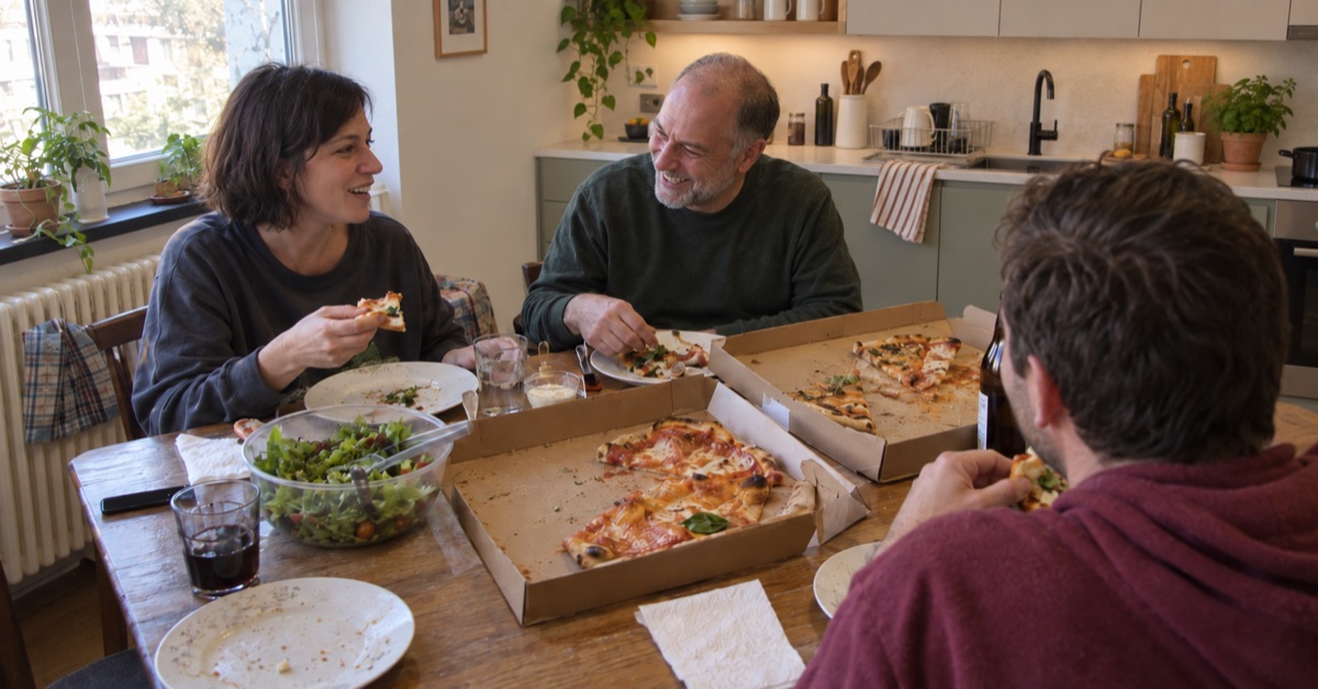 Friends sharing dinner at home